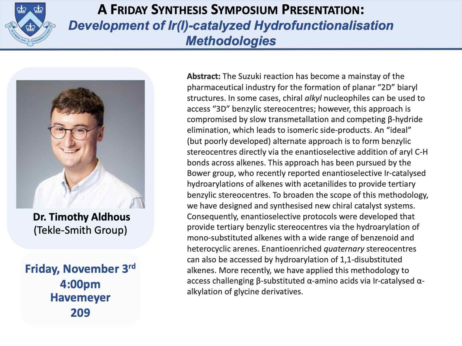 Dr. Aldhous Friday Synthesis Presentation